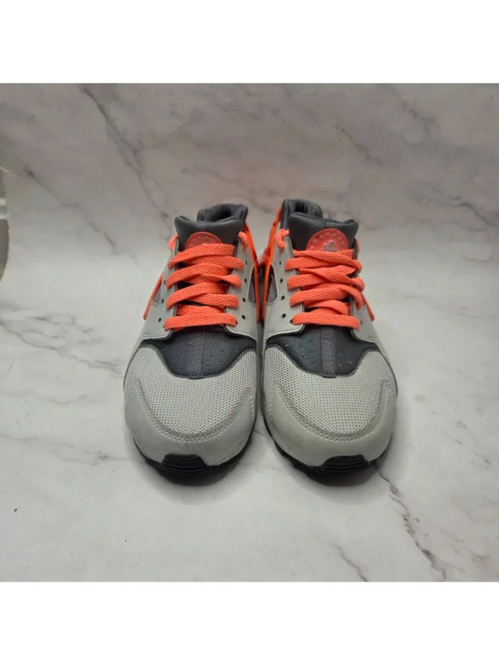 Nike Huarache Run Shoes Lace-Up Snearks Grey Orange 654280-010 Girls 6.5Y